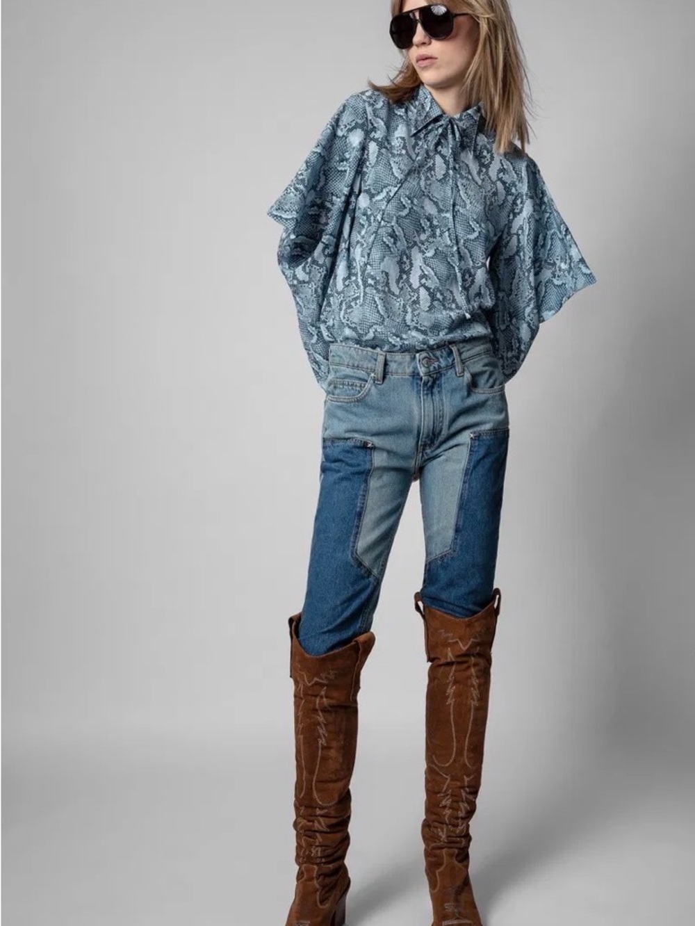 NWT Zadig & Voltaire Tolmea CDC Wild Silk Blouse Top Blue Snake Print Size S - Picture 2 of 13